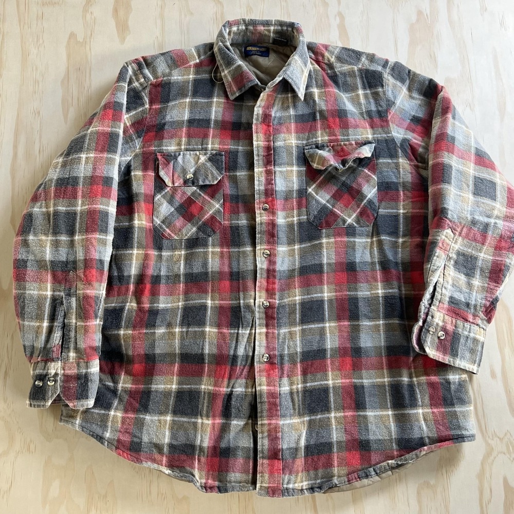 Vintage Hunter's Lane Shirt Jacket Mens XL Red Quilted Lined Flannel Workwear